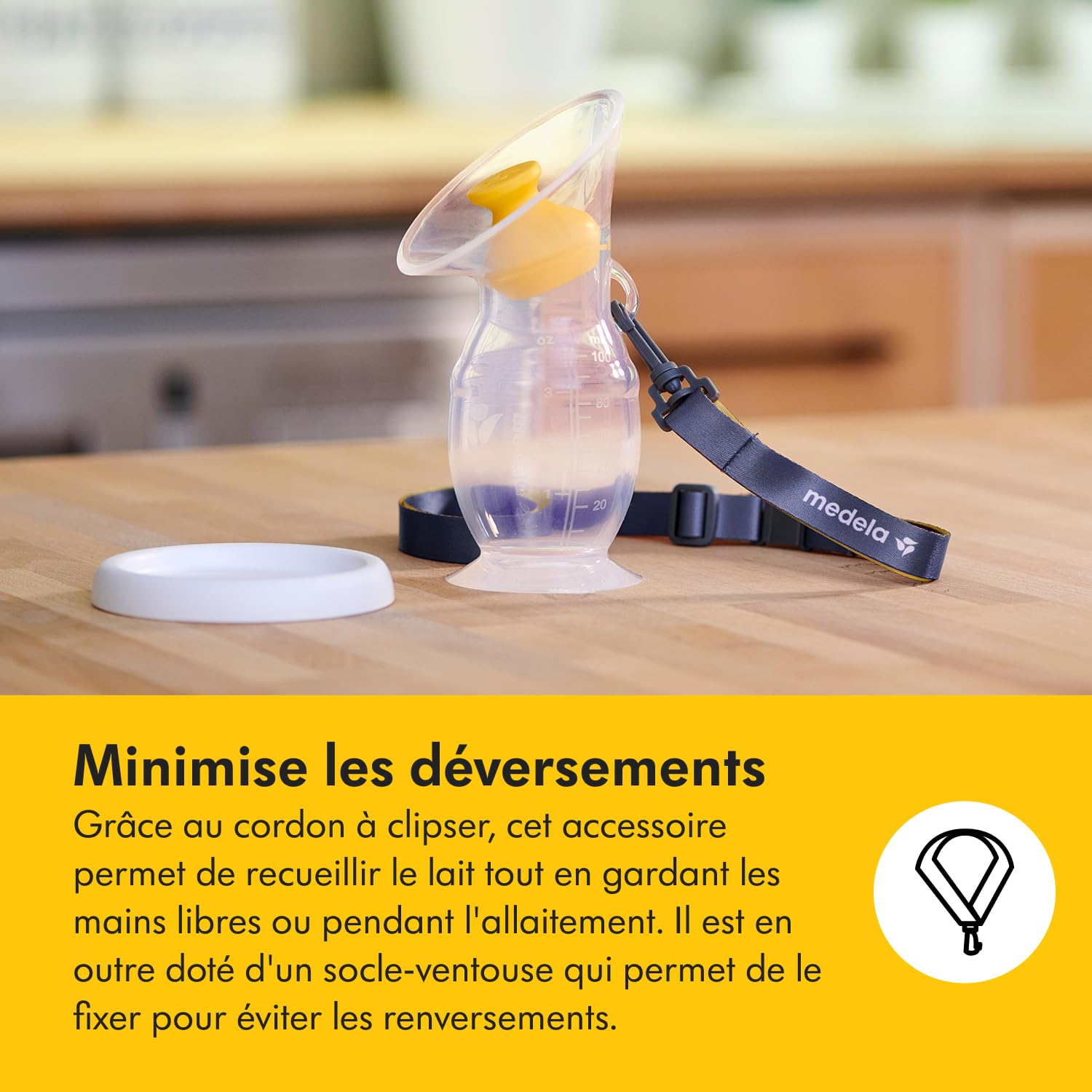 Medela recueil lait maternel en silicone pour les mères qui allaitent, économiseur de lait avec une base à ventouse et un couvercle pour le stockage, conçu pour l'allaitement quotidien
