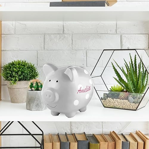 Miniatura 7 de Alcancías de cerámica personalizadas para niños, bonita olla de ahorro de monedas de tamaño perfecto con soportes de goma, caja de dinero de cerdo