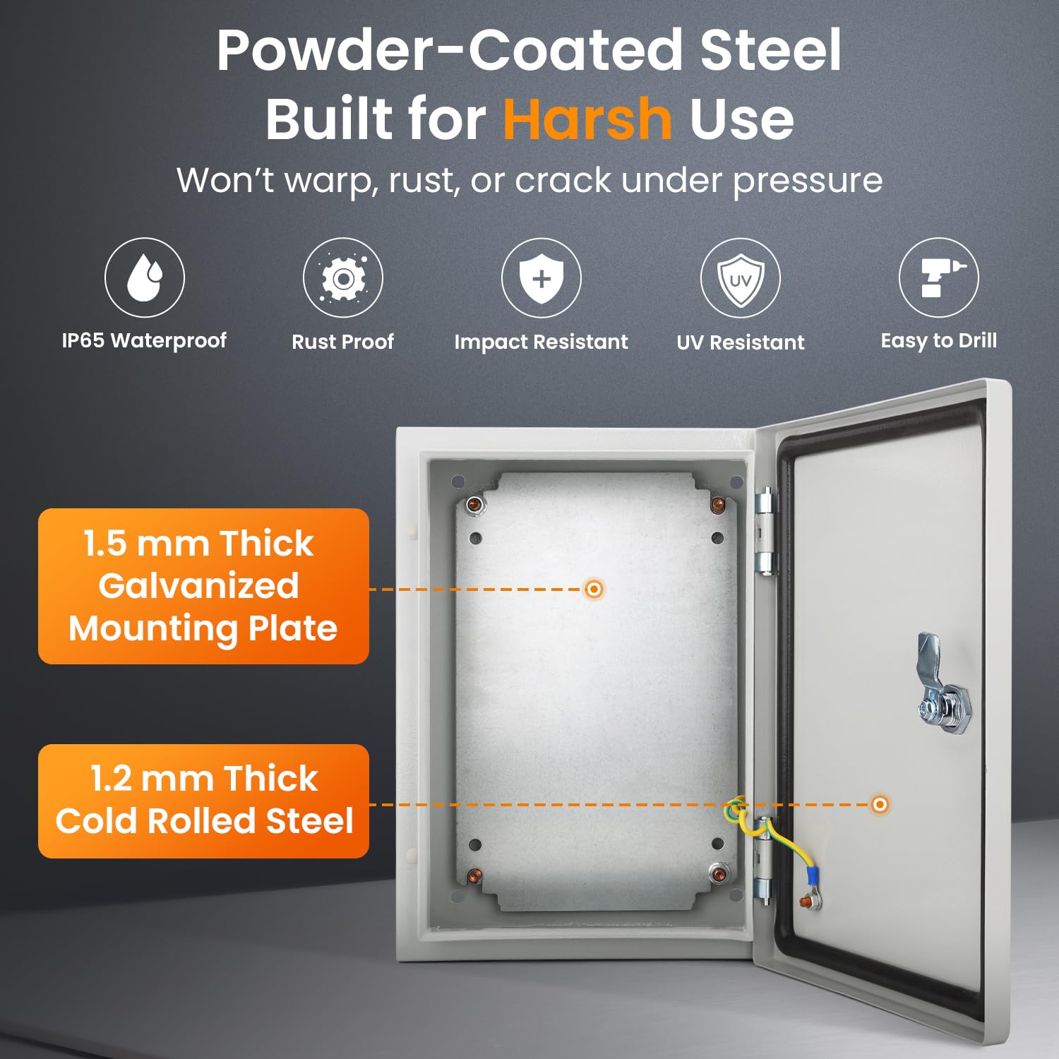 QILIPSU Metal Electrical Box IP65 Waterproof Steel Project Enclosure Lockable Weatherproof Electric Junction Box for Indoor & Outdoor Use 18"x14"x8"