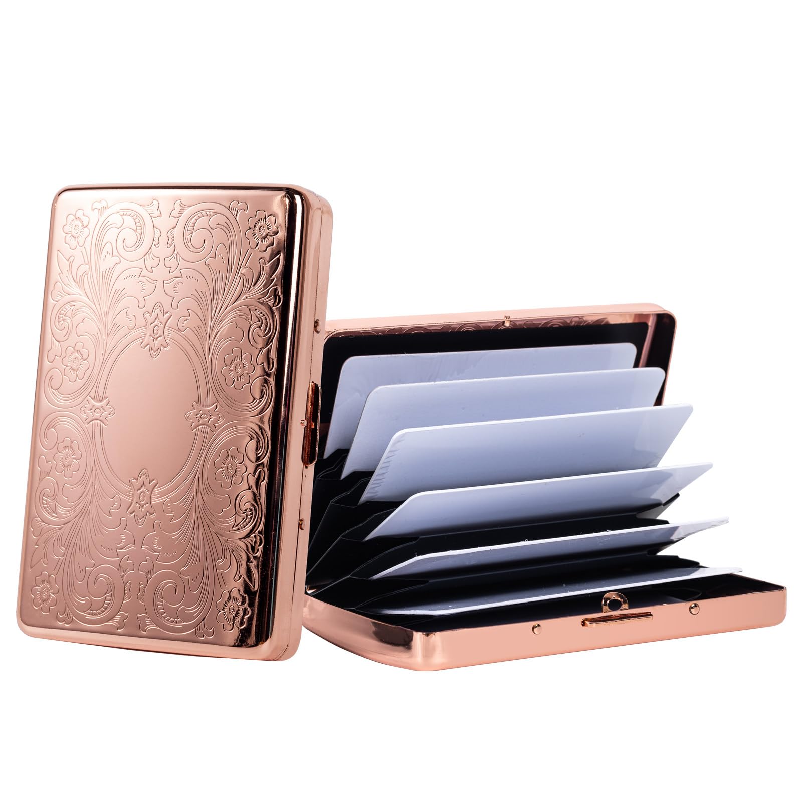 EYIDADAE RFID Metal Shielding Credit Card Holder/Protective Sleeve Travel Wallet for Men and Women-Can Hold 7 Bank Cards (Arabesque Pink)