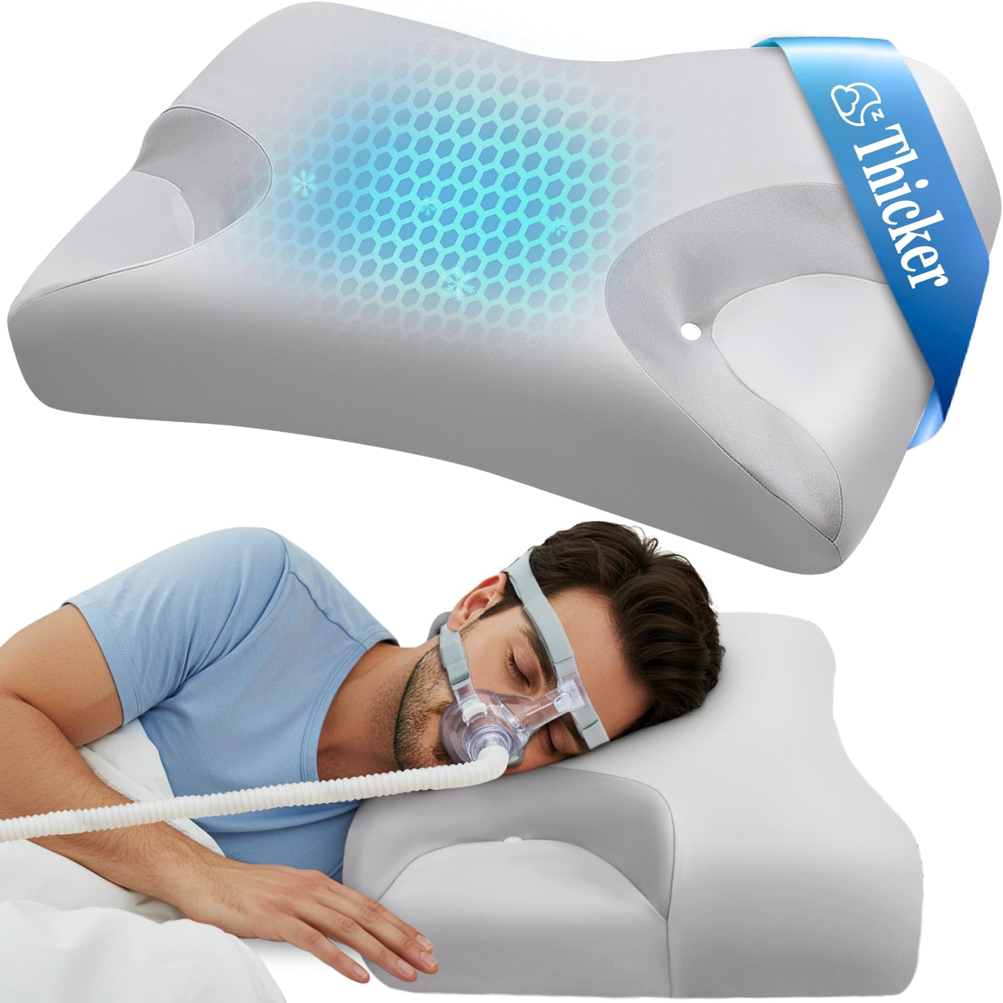 CPAP Memory Foam Pillow for Side Sleeper, Sleep Apnea Pillow for Sleeping, CPAP Nasal Pillows Suit for All CPAP Masks User, Orthopedic Neck Support Pillow Relief Neck Pain for Side Sleepers-King Size