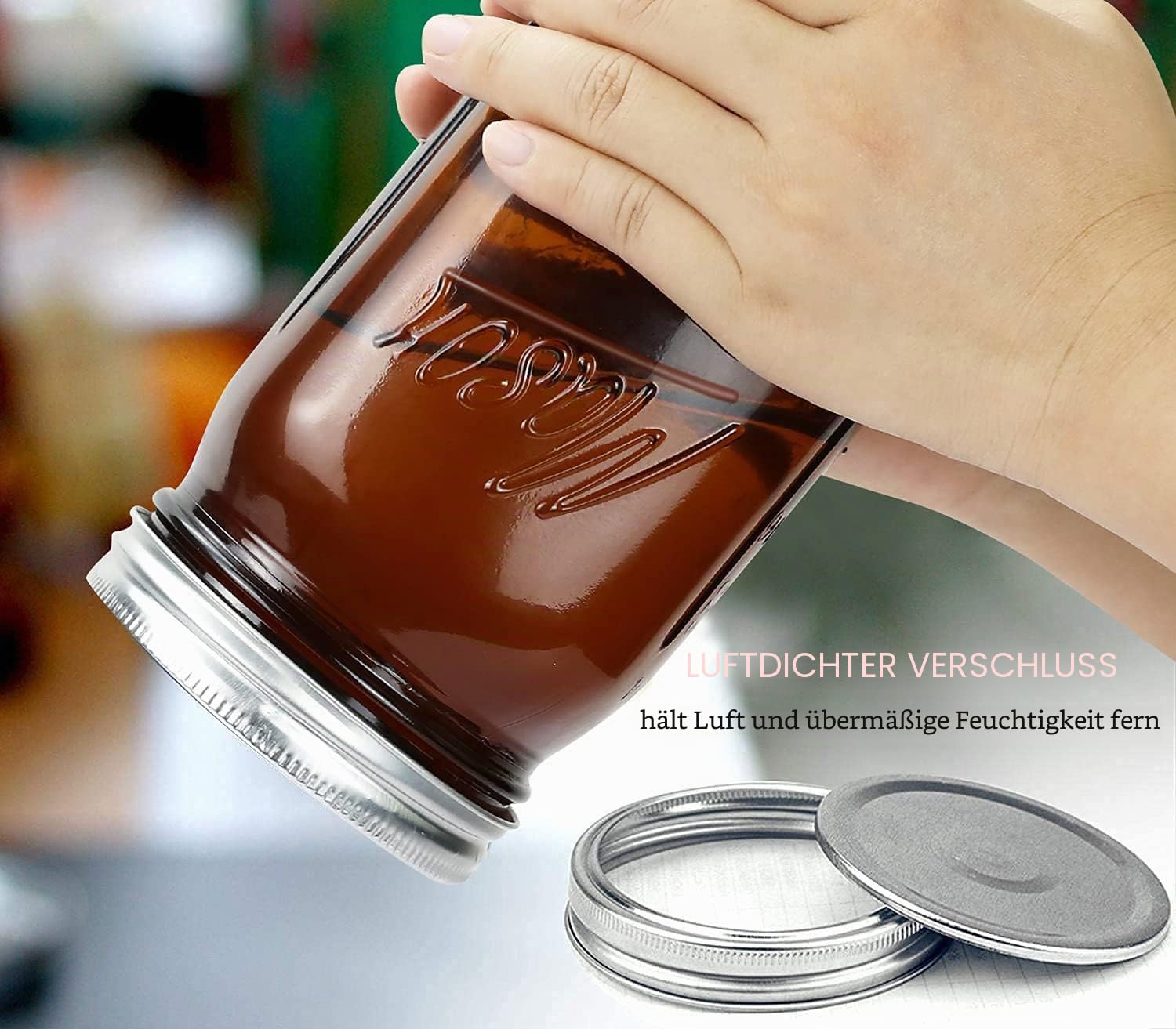 Bedoo Einmachgläser mit breiter Öffnung, 900 ml, Deckel und Bändern, 6 Stück, Quart luftdichten Deckeln, klares Glas, (Set Stück) (breite Öffnung), bernsteinfarben