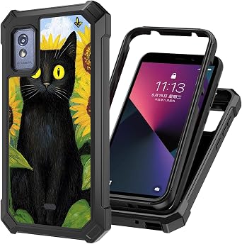 for Studio Mini 2023 Phone Case - Dual Layer Military Grade Protection with Screen Protector - Stylish for Blu Studio Mini 2023 Case with Men & Women, Black Cat Sunflowers