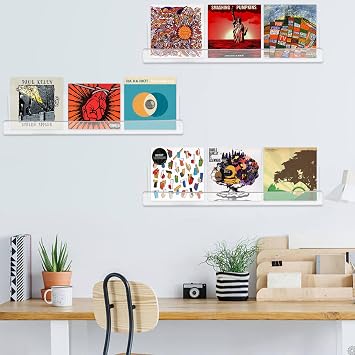 CECOLIC 6 Pack Clear Acrylic Floating Shelves for Wall, 15'' Plastic Wall Mounted Display Shelf Bookshelf and Spice Organizer for Bedroom, Living Room, Kitchen, Bathroom, Office