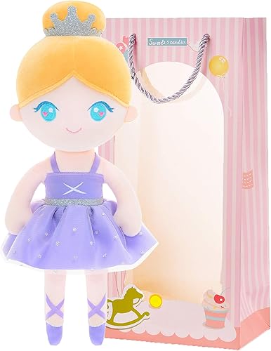 Gloveleya Muñeca de bebé niña de regalo de bailarina de felpa suave púrpura claro de 13 pulgadas con caja de regalo