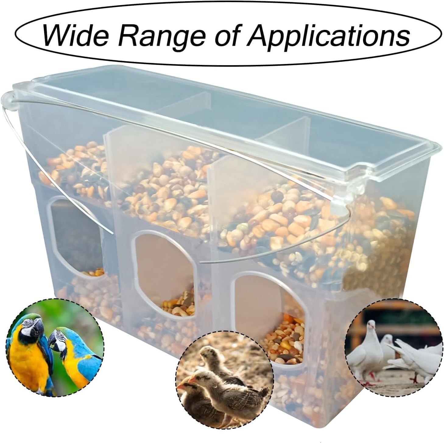Automatic Pigeon Bird Feeder Water, 2 Pack Plastic Feeder Water Dispenser Drinkers for Cage, No Mess Hanging Parrot Food Feeding, Cage Accessories for Parakeet Quail Bird Chicken (3 Hole-Iron Wire)