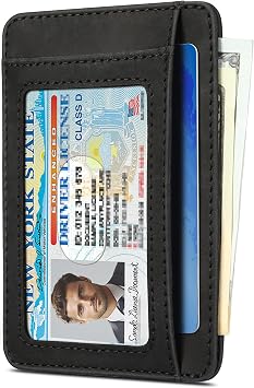 Teskyer Slim Minimalist RFID Wallet for Men Women, Genuine Leather - Black
