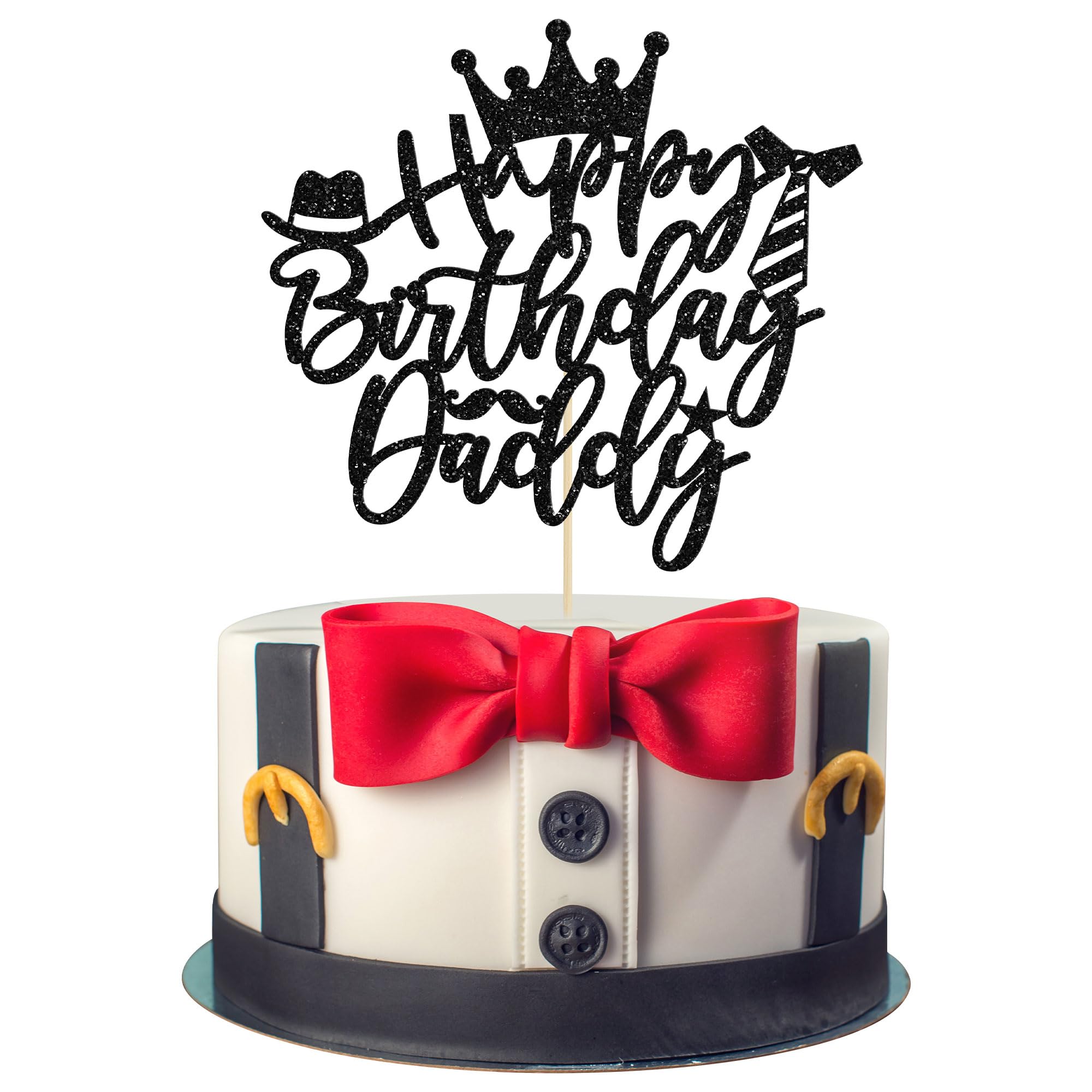 Gyufise 1PC Happy Birthday Daddy Cake Topper Glitter Father's Day Cake Pick Best Dad Cake Decorations for Father's Day Birthday Party Supplies Black