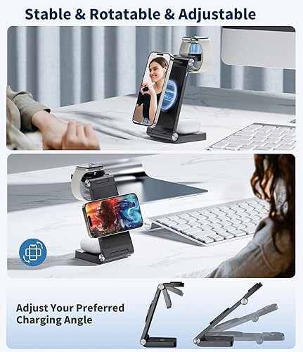 Miniatura 6 de Estación de carga magnética inalámbrica Mag-Safe, carga máxima rápida 3 en 1 para iPhone 16 15 14 13 12 Pro Max Plus, Apple Watch, Air Pods Pro -