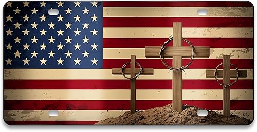 Miniatura 20 de Cubierta de placa de matrícula delantera - Placa de matrícula con bandera estadounidense y águila, placas de matrícula decorativas de aluminio,