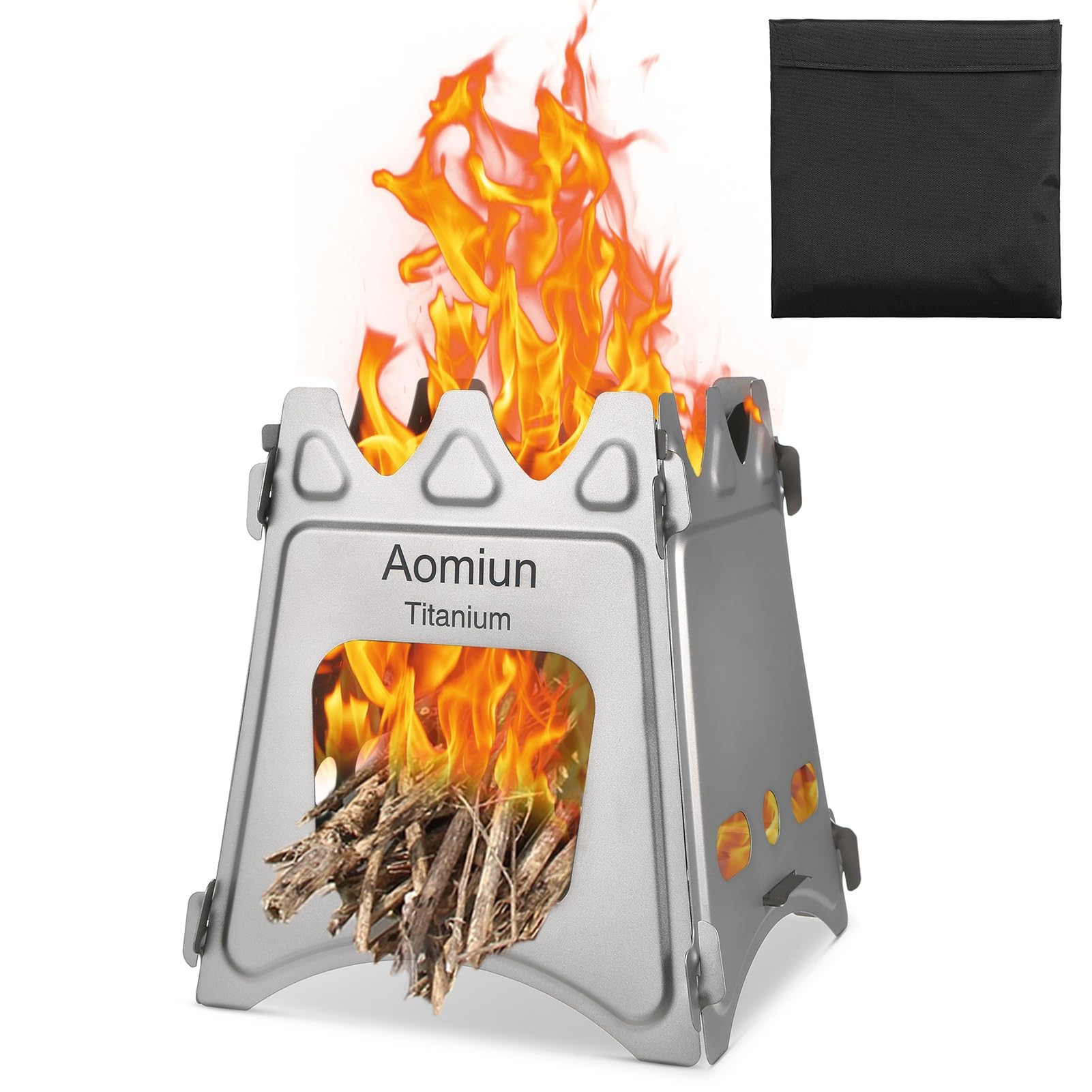 Réchaud à Bois de Camping, Poêle à Bois en en Titane Compact et Pliable pour Camping en Plein Air, Pique-nique