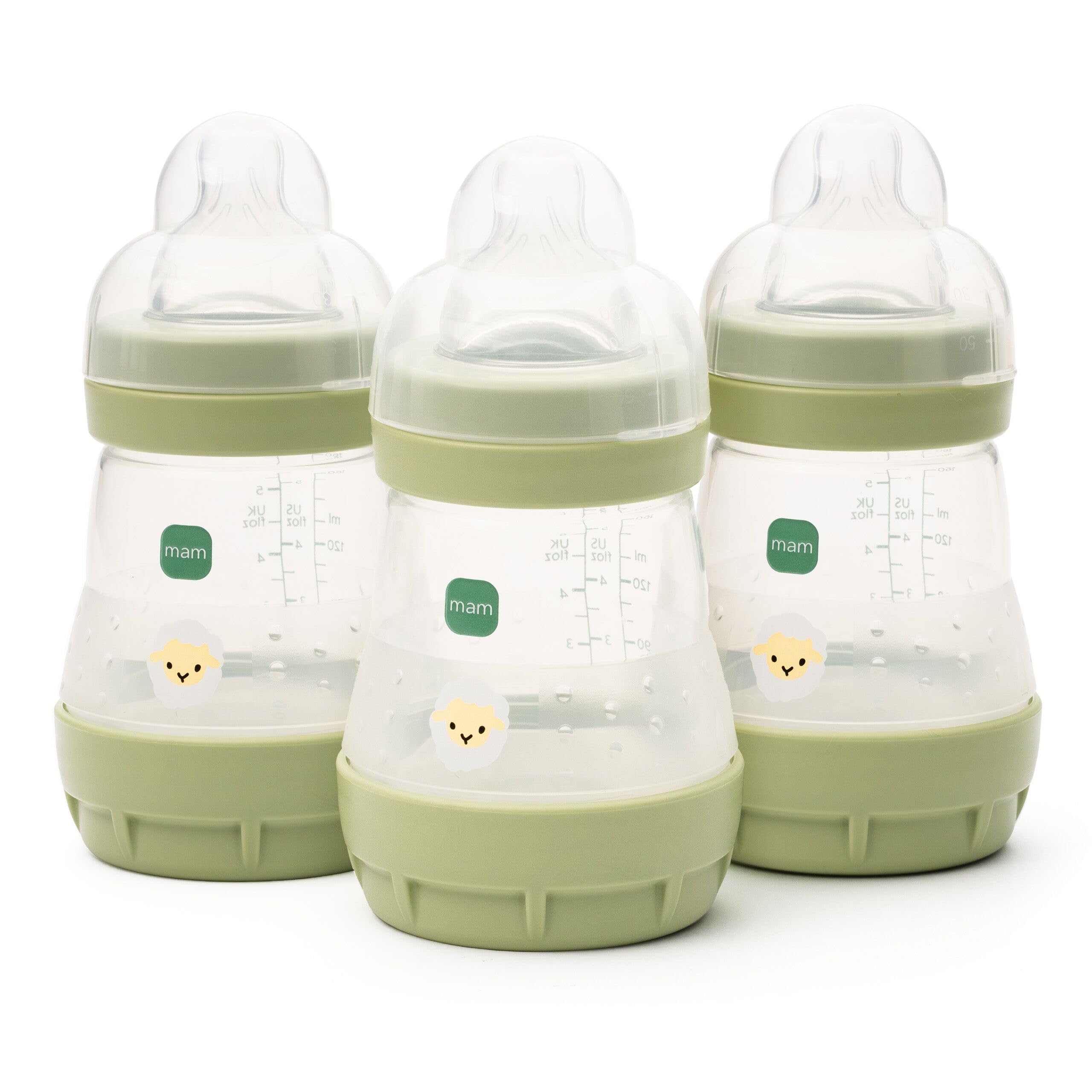 MAM Easy Start Self Sterilising Anti-Colic Baby Bottle 3 Pack (3 x160 ml) with Slow Flow MAM Teats Size 1, Newborn Essentials, Beige (Designs May Vary)