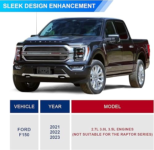 Miniatura 7 de Marco de matrícula para Ford F150 2021 2022 2023 - Soporte para parachoques delantero 2.7L 3.0L 3.5L V6 ML3Z-17A385-BB