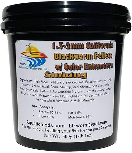 Aquatic Foods Inc. Pellets de gusano negro de California de 0.059-0.079 in con potenciadores de color y vitaminas, tina de 1.1 libras