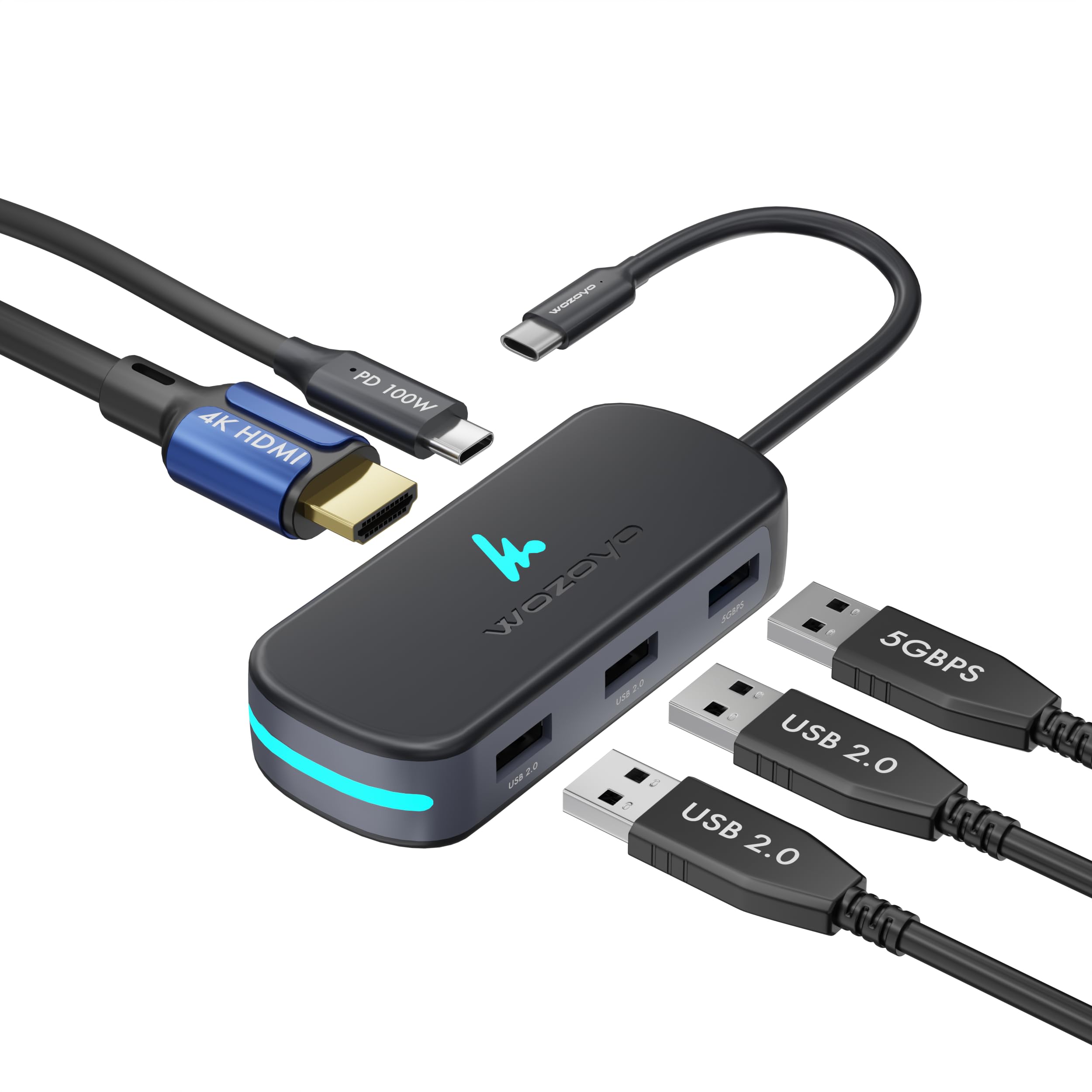 Type C 5 in 1 Wozoyo Docking Station with USB 5Gbps (3.2 Gen 1), 2XUSB 2.0, 4K@60Hz HDMI, and PD 100W – Compact USB-C Hub, Portable Design, Universal Compatibility with macOS, Windows, Android, & iOS-picture-12