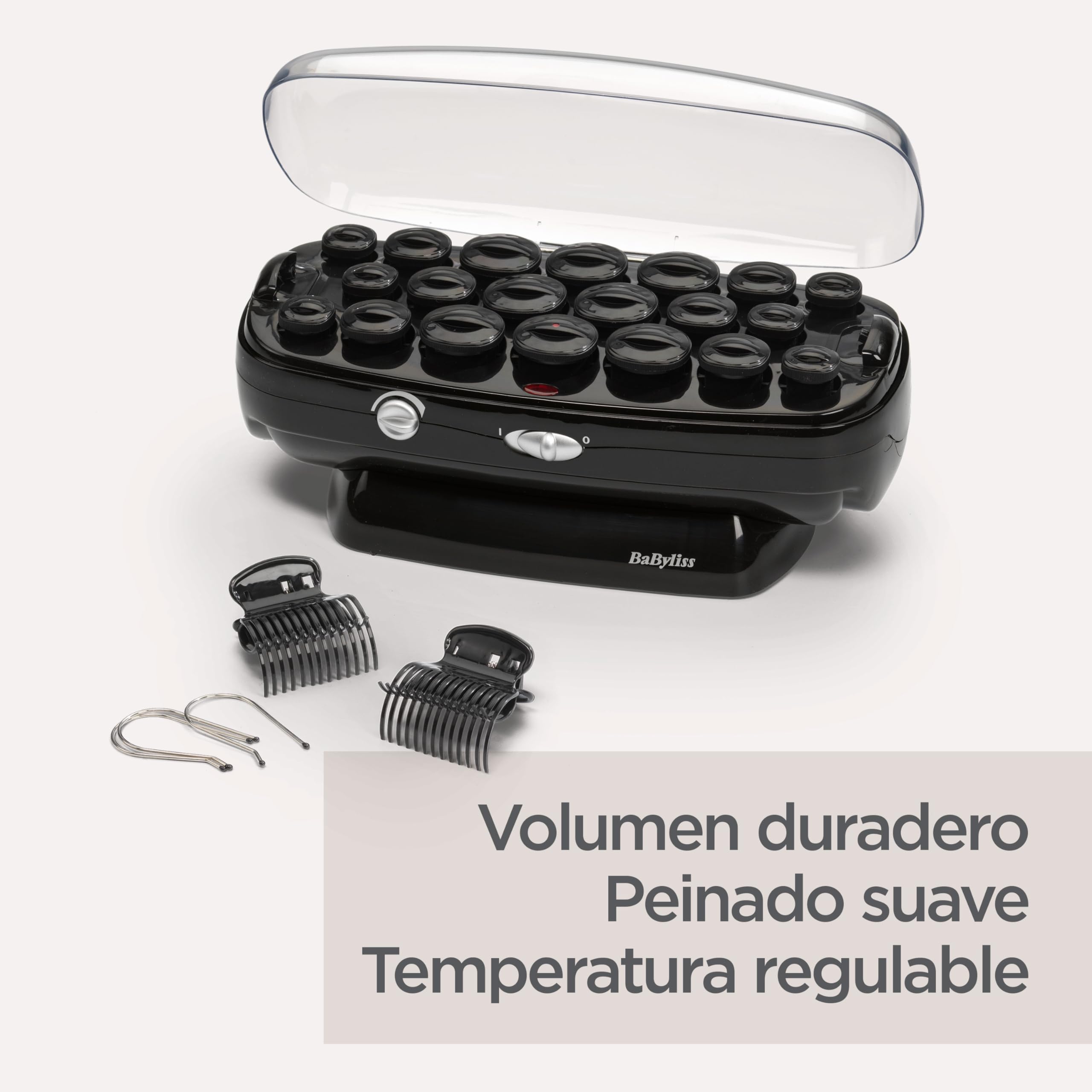 BaByliss RS035E Set de rulos térmicos de cerámica 20 rulos, 8 grandes de 32 mm, 6 medianos de 26mm, 6 pequeños de 19mm, 10 pinzas grandes, 20 horquillas para ondas y rizos duraderos y con volumen