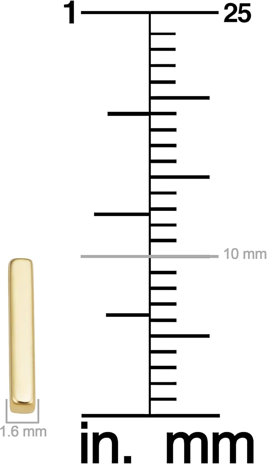 KoolJewelry Minimalist 14k Yellow Gold Bar Stud Conch Cartilage Earrings (1.6 mm w x 10 mm h)