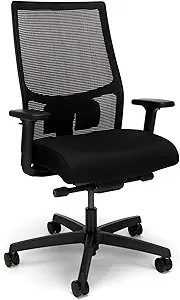 HON Ignition 2.0 Mid Back Task Chair, Advanced Synchro-Tilt Control, Office Chair with Lumbar Support, Height and Width Adjustable Arms, Black Frame, Black