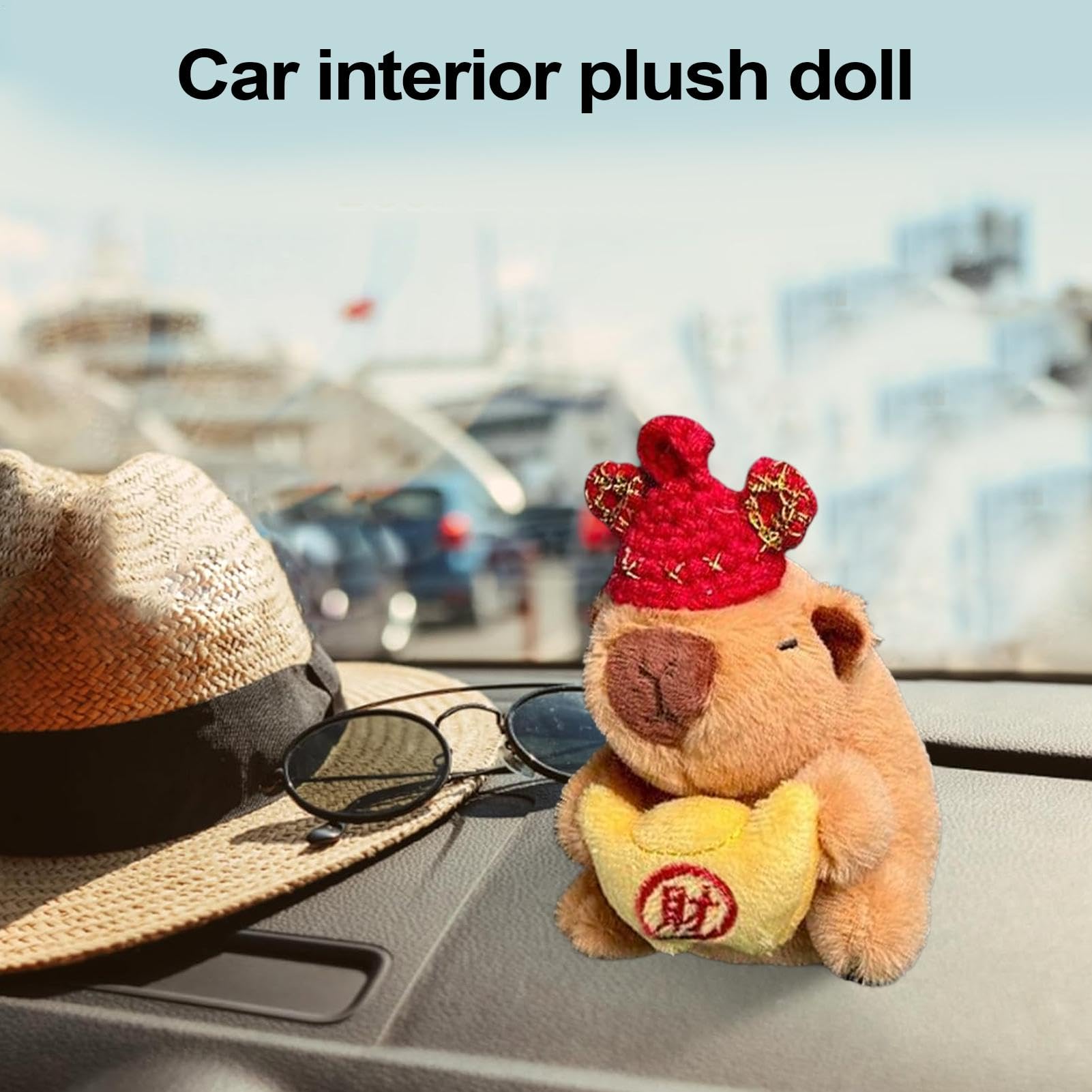 Animale di peluche di capibara, peluche di capibara - Capibara per interni di auto simpatico cartone animato - Peluche animali, divertente bambola di peluche Capibara, decorazioni per cruscotto per am