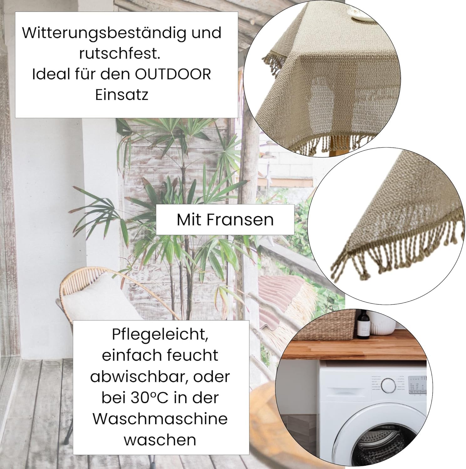 Tischdecke Outdoor Wetterfest Abwischbar - Gartentischdecke mit Fransen rutschfest aus PVC Weichschaum, Tischschutz für Garten, Balkon, Terrasse (Grün, Oval 140x180cm (BxL))