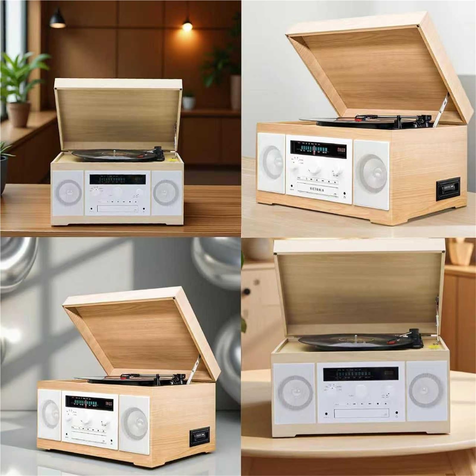 Lettore CD Bluetooth portatile con altoparlanti integrati, cassette e lettore di dischi in vinile, supporta AM/AUX/cuffie per ascoltare musica in casa e in ufficio
