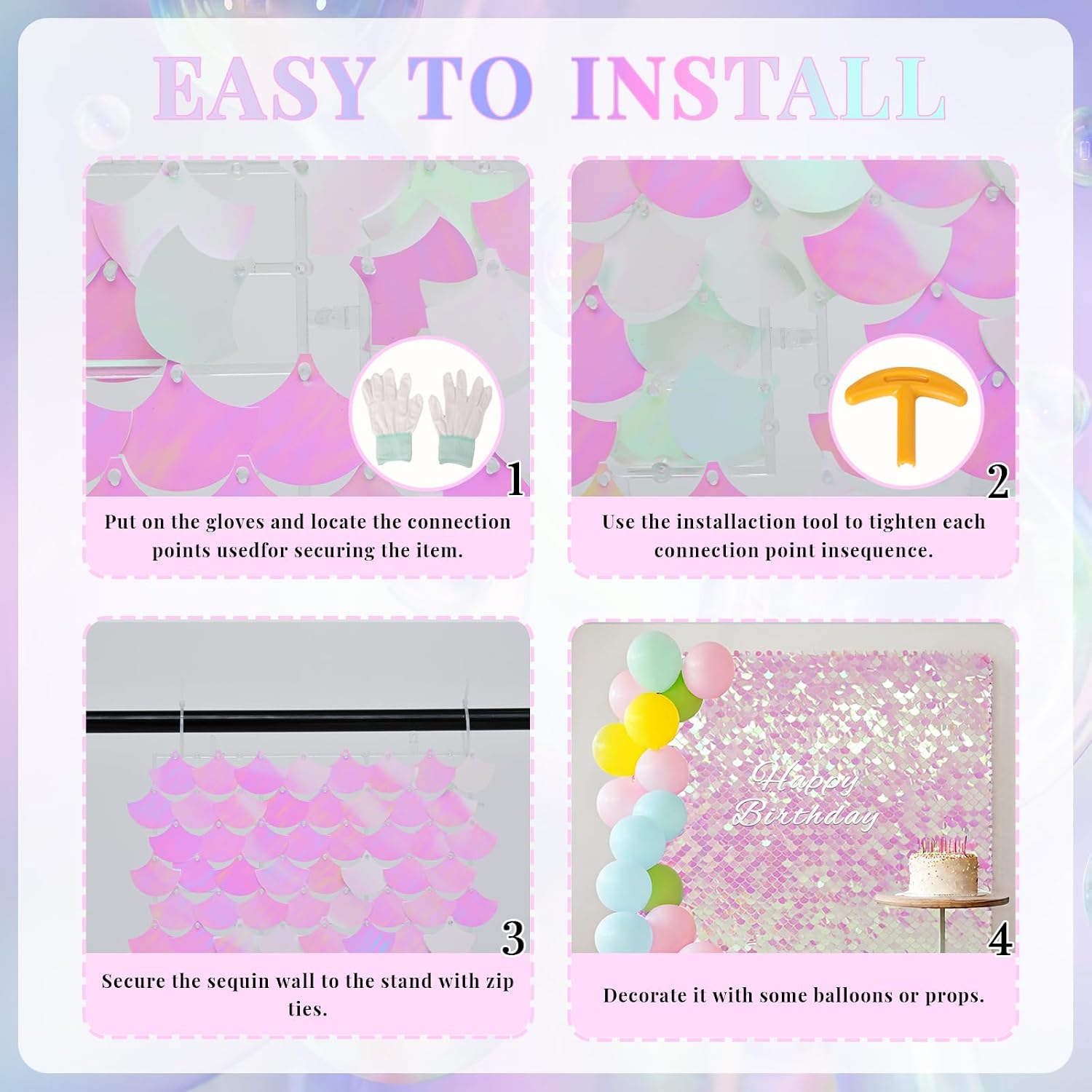 Iridescent Pink Shimmer Wall Backdrop Mermaid Panels 24Pcs Sequin Wall Panel Backdrop for Birthday Anniversary Engagement Bachelorette Parties Decorations