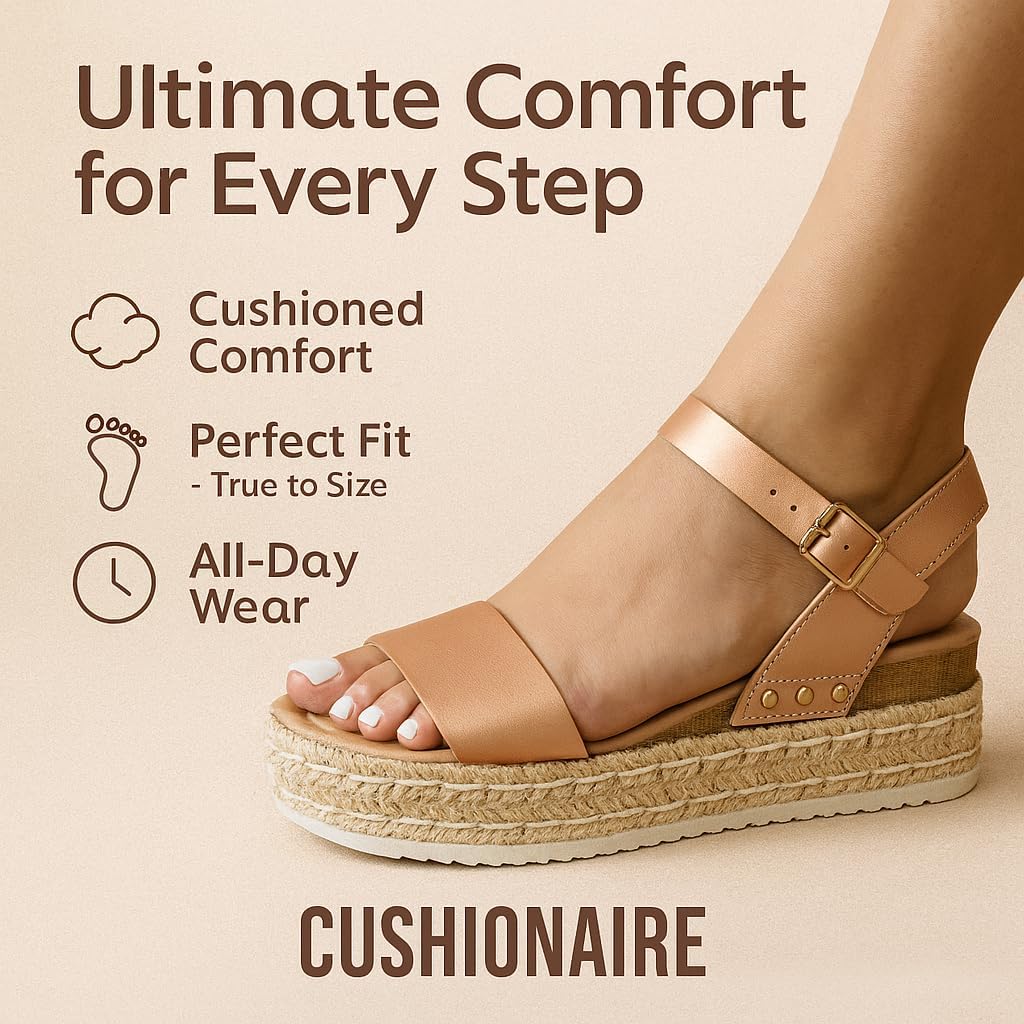 CUSHIONAIRE Melissa Espadrille Platform Sandals For Women with Adjustable Ankle Strap and Memory Foam Insole-Comfortable Womens Sandals for Summer - Image 3