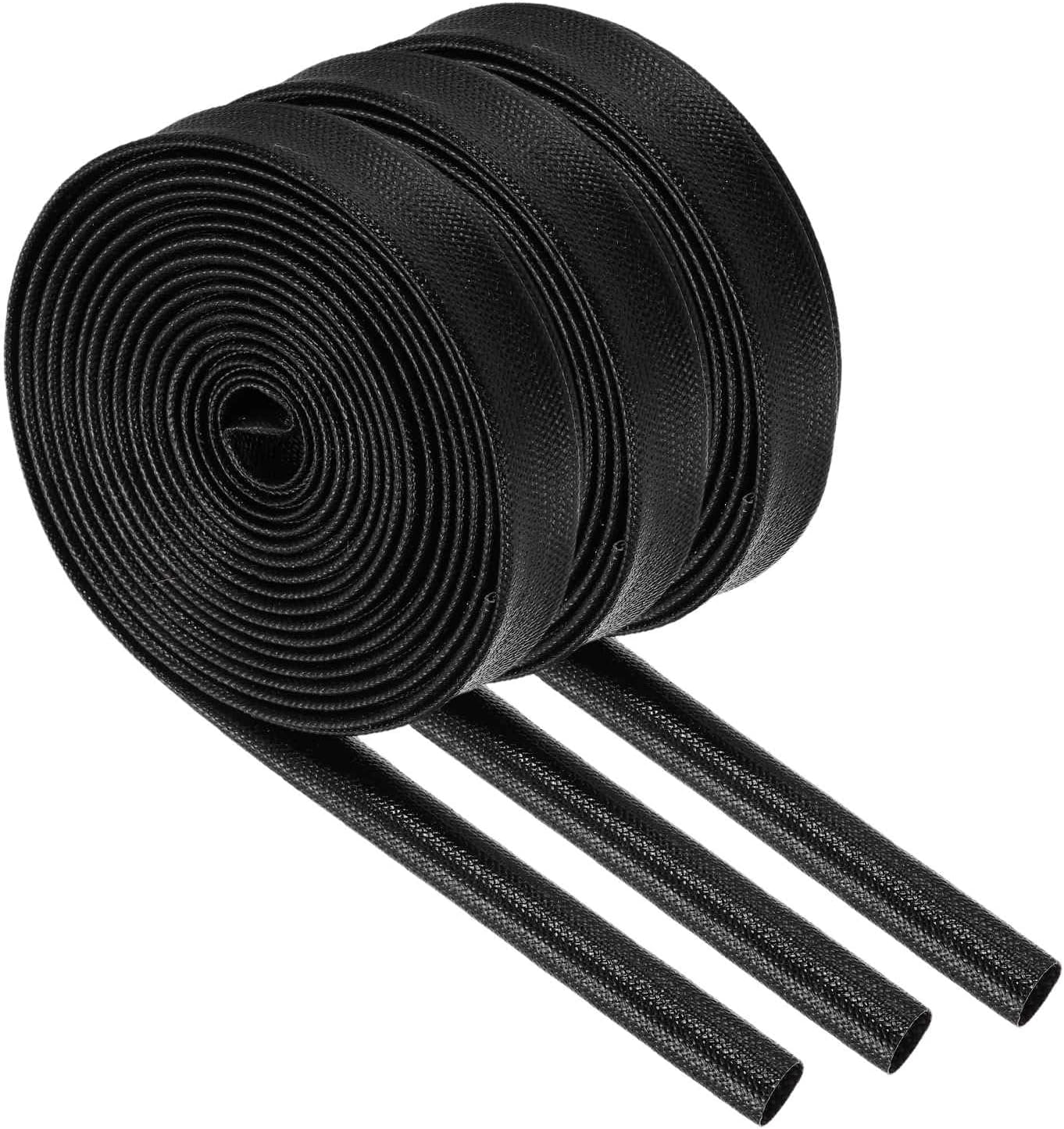 MECCANIXITY 3Pcs Wire Insulation Braid Fire Sleeve,16.4Ft-10mm ID Black, High Temp Silicone Coated Fiberglass Sleeving for Automotive Hose Lines Electrical Wiring