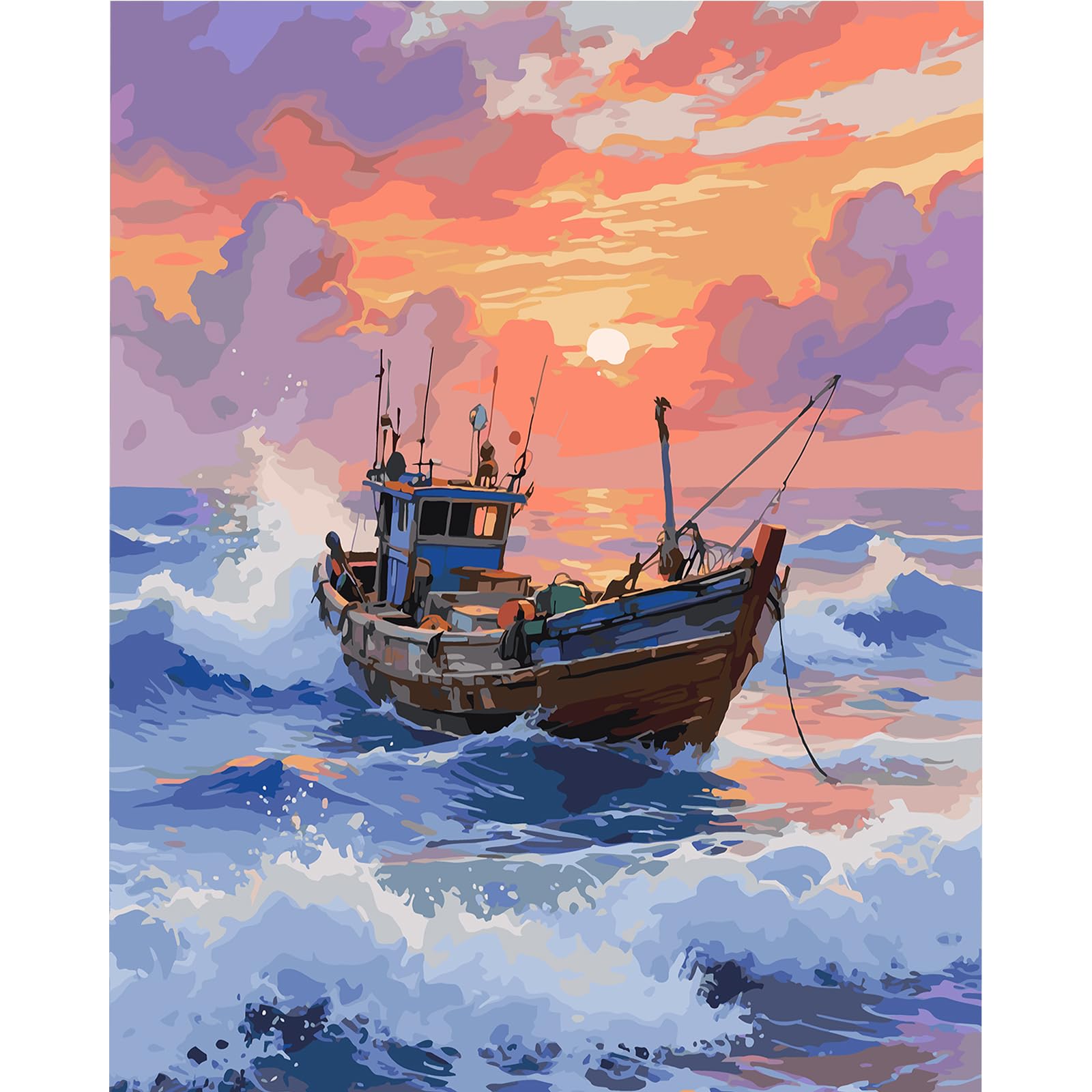 POETRYDRAW Paint by Numbers for Adults Landscape 16x20in Sunset Fishing