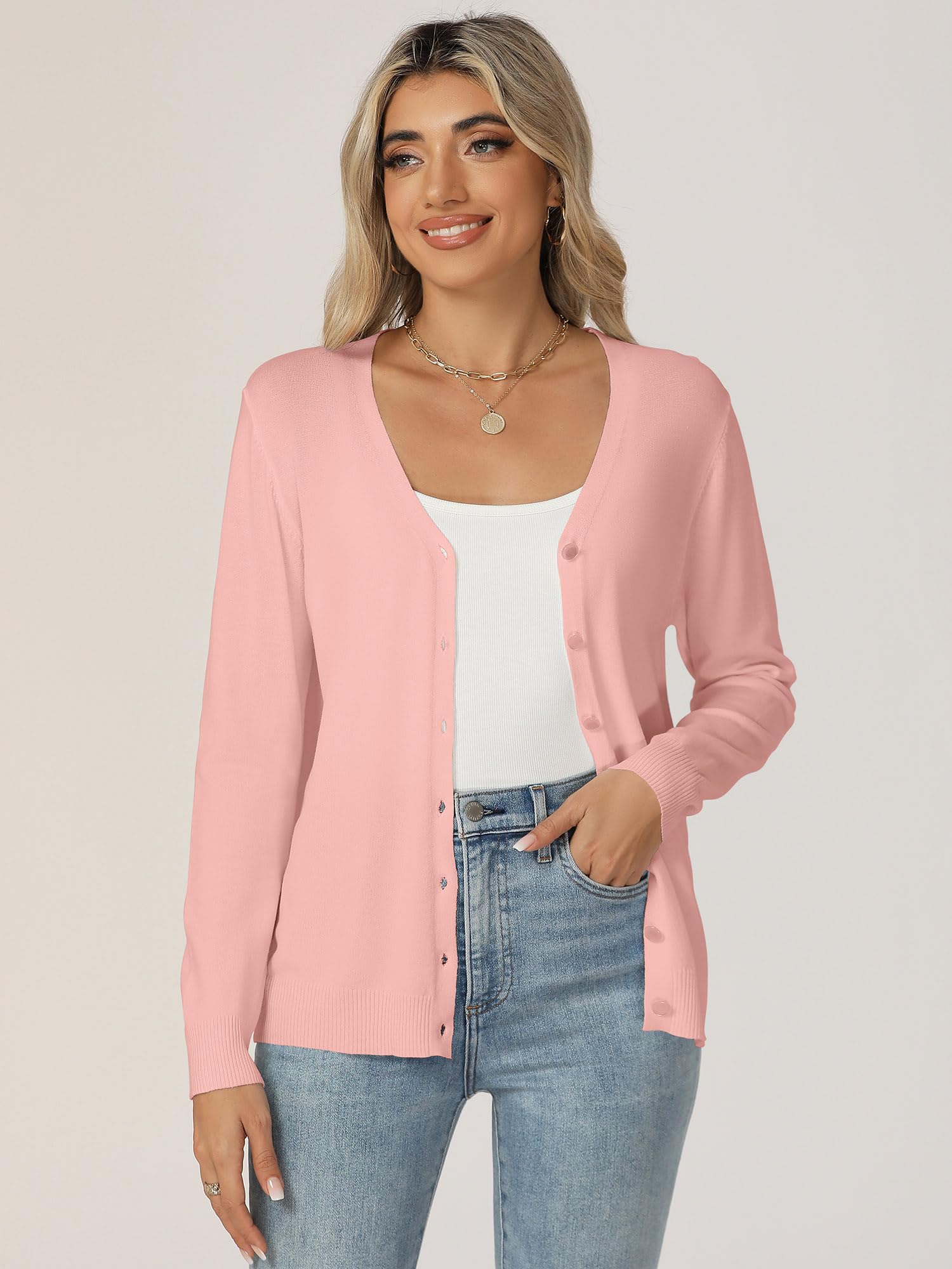 Cardigan Donna con Bottone Leggero Maniche Lunghe Aperto Giacca Elegante Casual Cardigan in Maglia