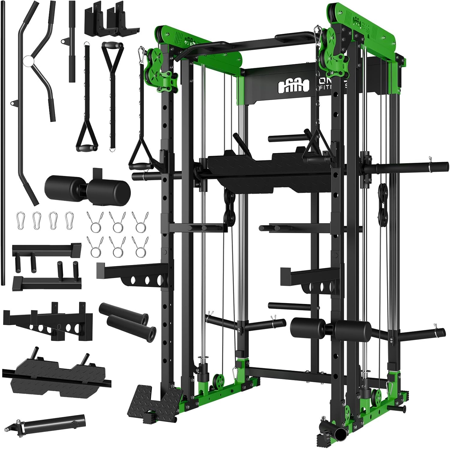 ONNO Smith Machine Home Gym All in One,2000LBS Squat Rack Power Cage with Smith Bar,Leg Press and More Workout Equipment Attachments,F550,Green