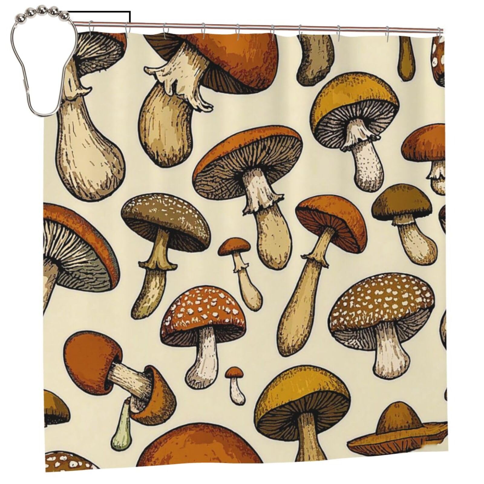 FodPand Funny Mushrooms Shower Curtain 70"x70" Waterproof Long Bathroom Curtain Heavy Duty Thick Cloth Bath Curtain Set with Hooks, Modern Abstract Art Pattern Bathroom Shower Curtains