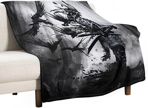 Manta samurái de anime japonés, con espalda de samurái asiático, con cuervo negro, manta de franela súper suave para cama, silla, sofá, dormitorio