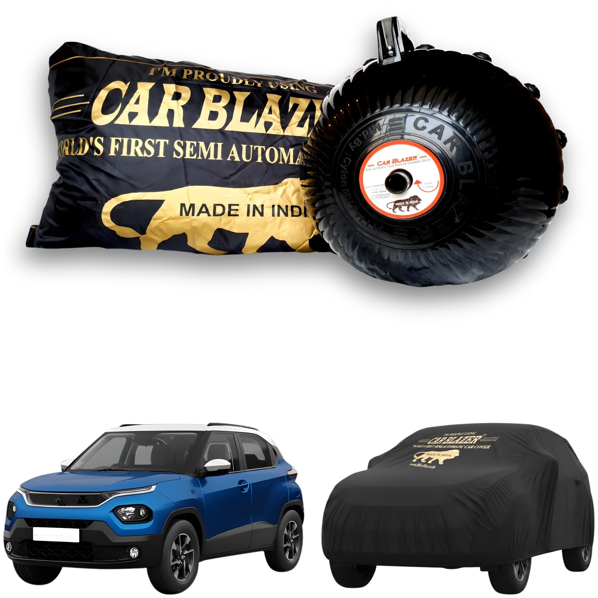 CARBLAZER® Portable & Semi-Automatic Full Body Car Covers: Heavy Duty Device| Anti-Theft| Dust & Scratch Proof | Water & Wind Resistant|Custom Fit| Dual-Side Cover, Compatible for Tata Punch-image-30
