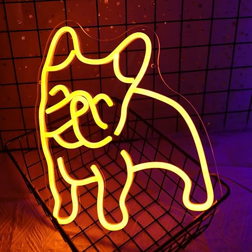 ENUOLI Letrero de neón de bulldog francés para decoración de pared, funciona con USB, regulable, lindo cachorro, accesorios para perros franceses,