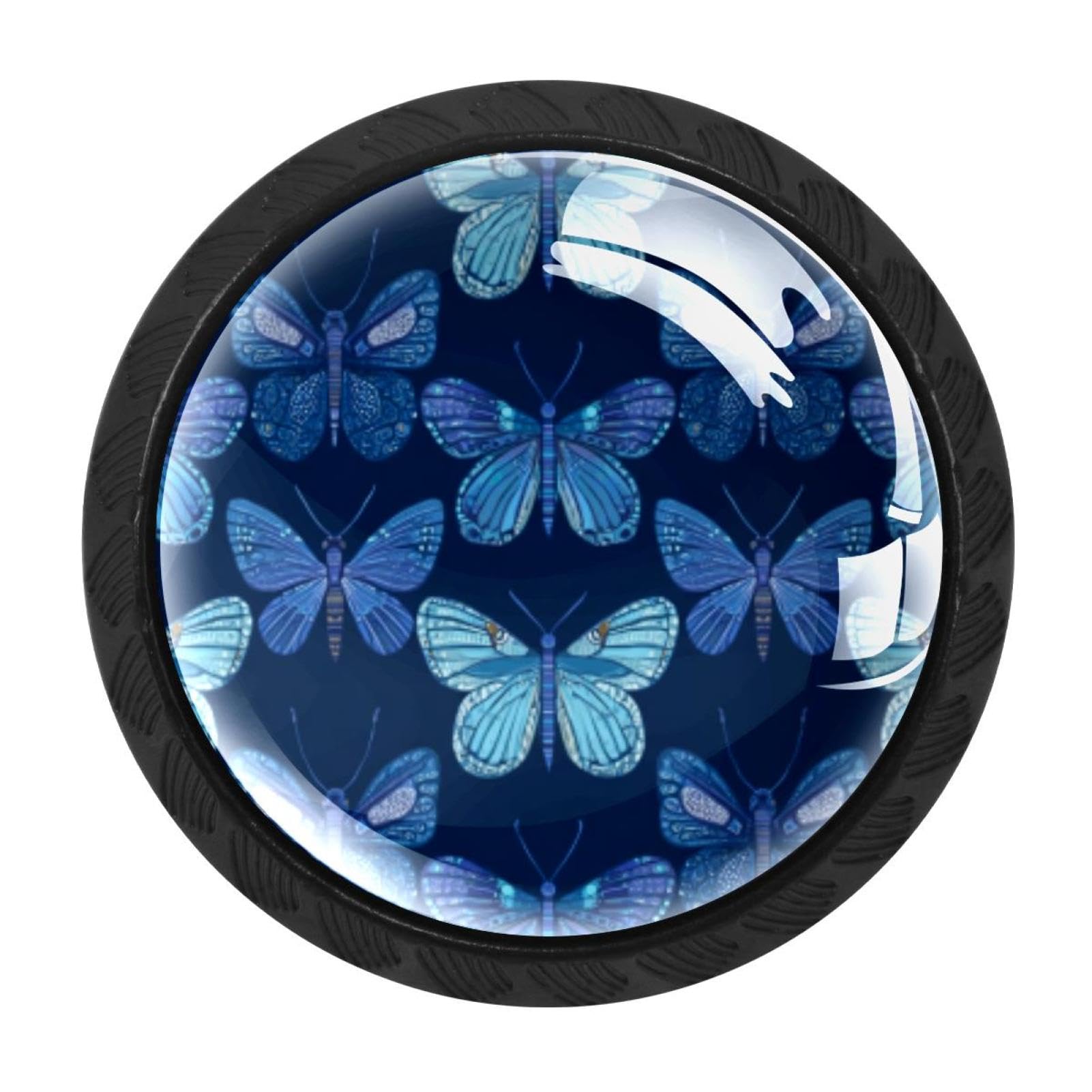 CHENZZZZ 4 Pack Round Cabinet Knobs for Kitchen Bathroom Closet Dresser Cabinets, Blue Butterfly