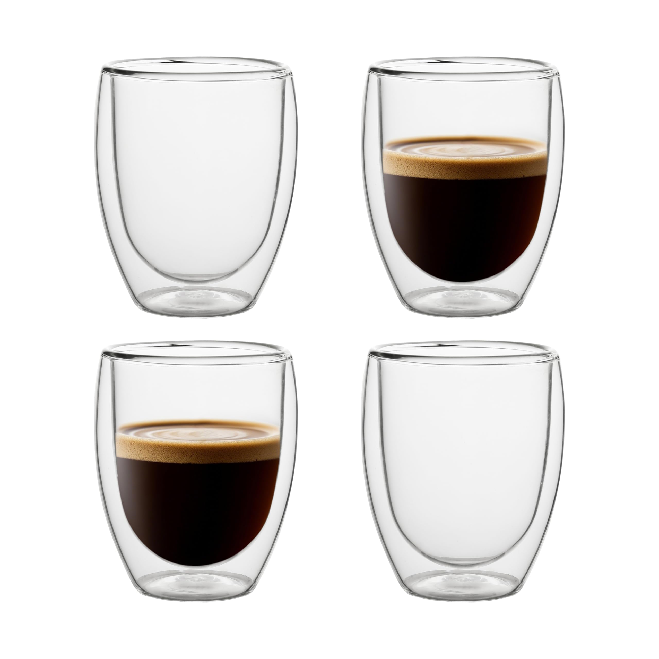 4 Pack 11.6oz/343ml Double Wall Glass Coffee Mugs, No Hole Bottom, Insulated Borosilicate Glass Coffee Cups, Clear Mugs for Hot & Cold Beverages, Perfect for Espresso, Latte, Tea, Cappuccino