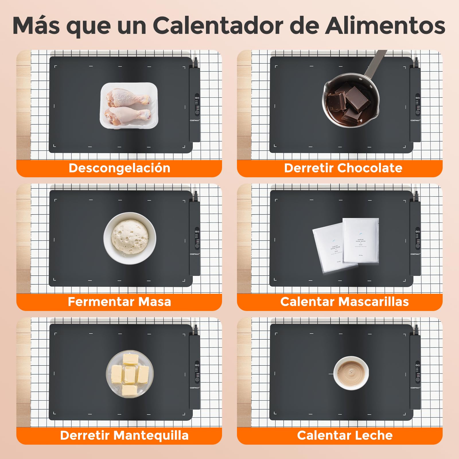 COSTWAY Alfombrilla Calentadora Eléctrica de Silicona, Calentador de Comida Enrollable con Temperatura Ajustable en 60-100℃, Temporizador 5H y Bloqueo Infantil, Portátil para Buffet, Fiesta y Cocina