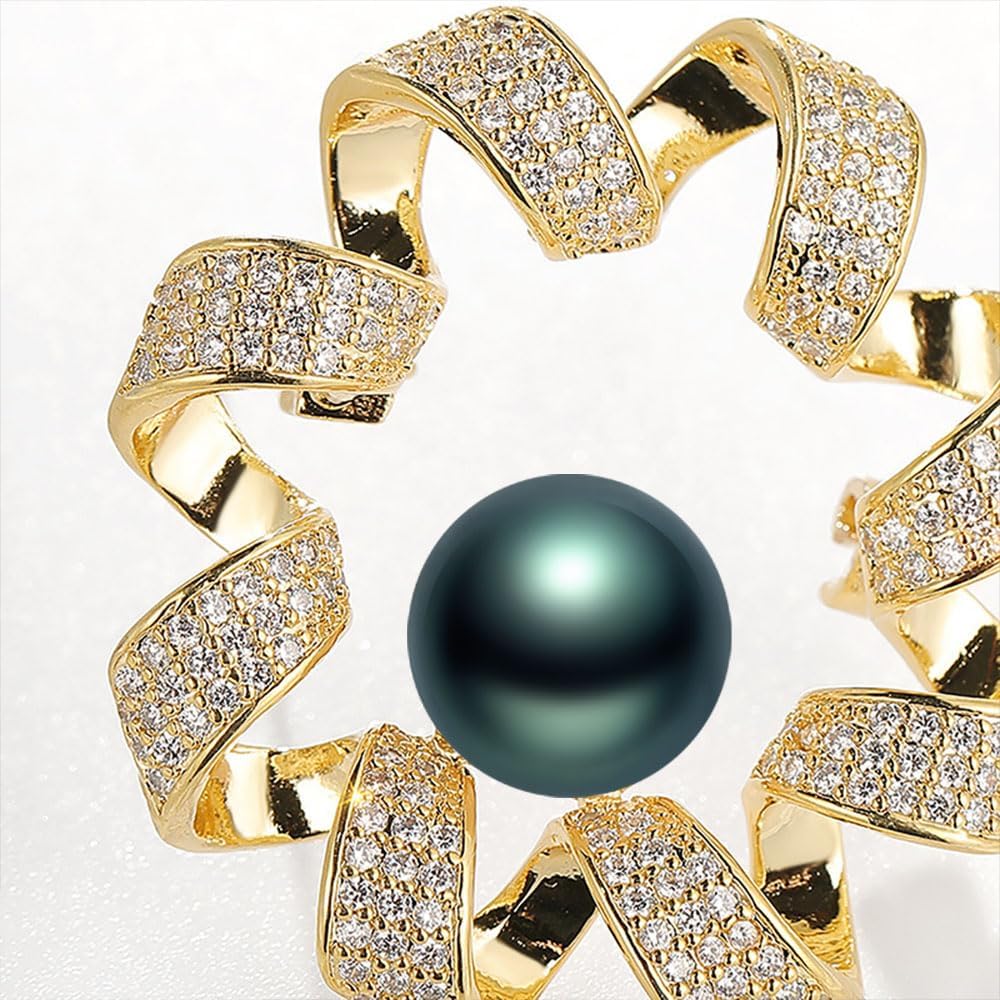 Black Tahiti Pearl Brooch Broches Jewelry For Women Fashion Christmas Gifts Wife Mom Girlfriend, Anniversary Birthday Fine Jewelry Gifts for Her NO11369
