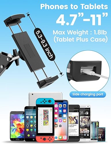 Miniatura 6 de Soporte de piso para tableta con base de 4.2 libras, soporte para teléfono en ángulo de altura ajustable, soporte de teléfono para iPadiPhoneXiPad
