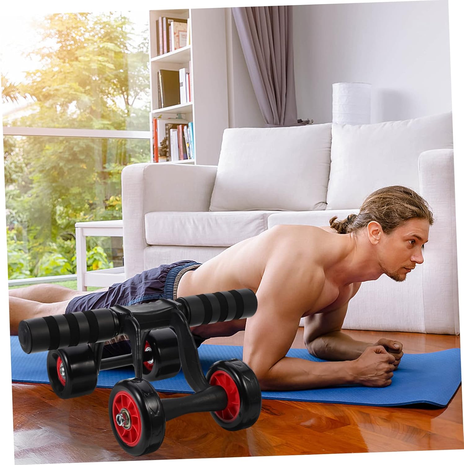 Generic 1Set Wheel Ab Roller Fitness Equipment for Home Gym Abdominal Workout Machine for Men and Women Strength Training Exercise Roller for Core Stability Shaping