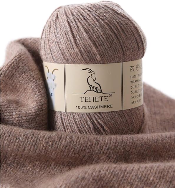 TEHETE 100% Cashmere Yarn for Knitting and Crochet, 3 ply, 50g, 250m, Soft and Luxurious -Mocha