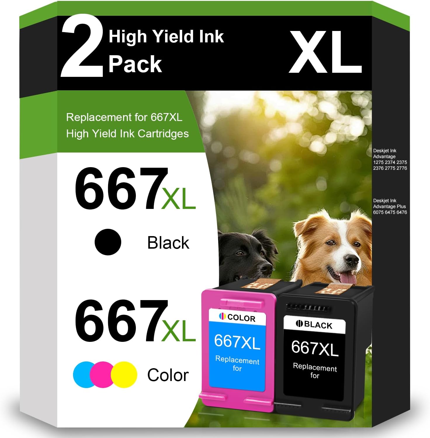 667XL Ink Cartridge Black and Color Combo Pack Replacement for HP 667XL 667 XL Ink Cartridges Work for HP DeskJet 1275 2374 2375 2376 2775 2776 6075 6475 6476 Printers (1 Black, 1 Tri-Color)