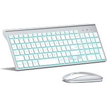 Wireless Backlit Keyboard and Mouse Ultra Slim Combo, TopMate 2.4G Silent Compact 2400DPI Mouse and Scissor Switch Keyboard Set, Batteries Included, for PC/Laptop/Windows/Mac/Gaming - BL Silver White