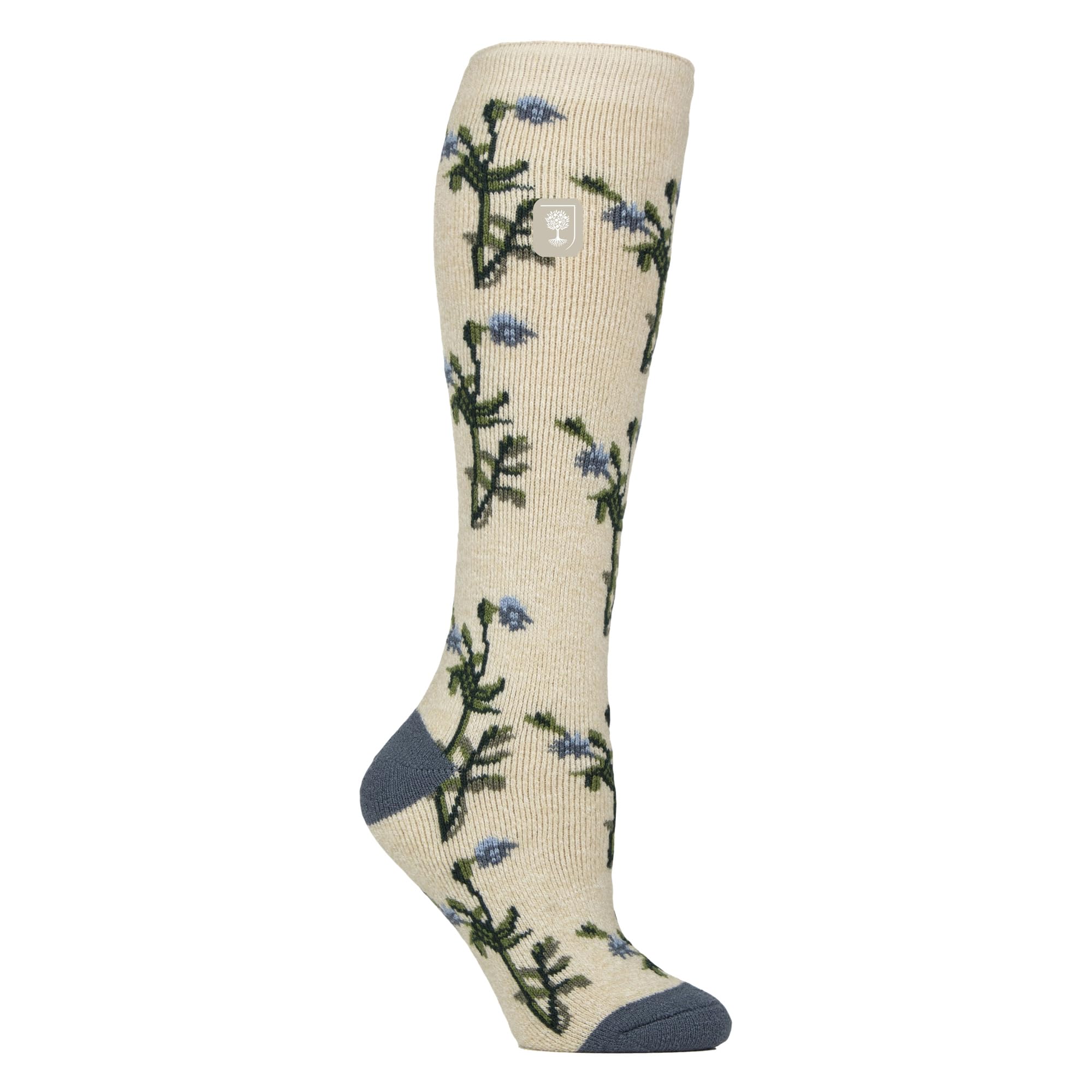 HEAT HOLDERS Long Wellington Boots Socks For Women Lite | Cute Floral Patterned Thermal Welly Socks (4-8, Foliage/Oat)
