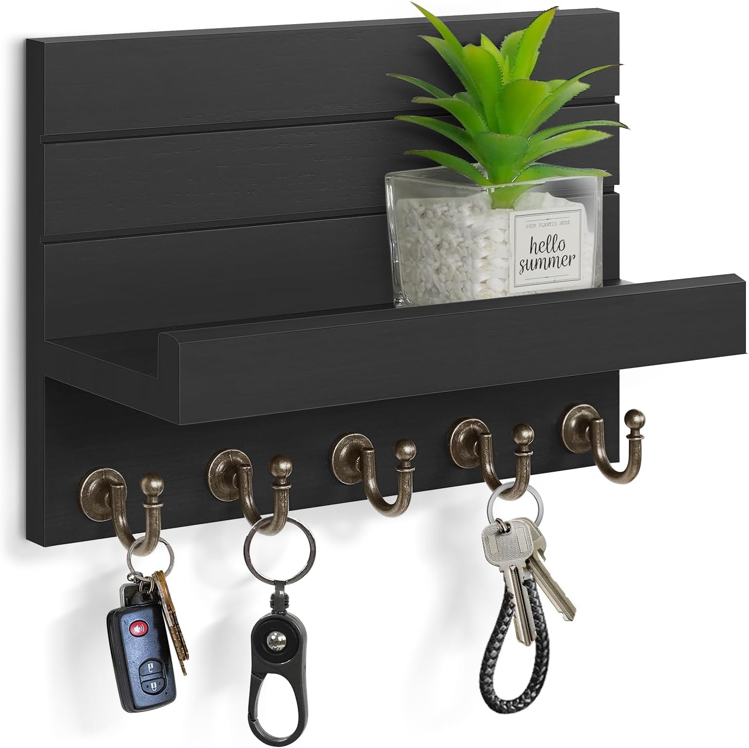 HONJIN Key Holder for Wall: Easy Installation Mail Organizer Wall Mount Hanging Key Rack for Kitchen and Entryway Decor with 5 Sturdy Key Hooks (Black)