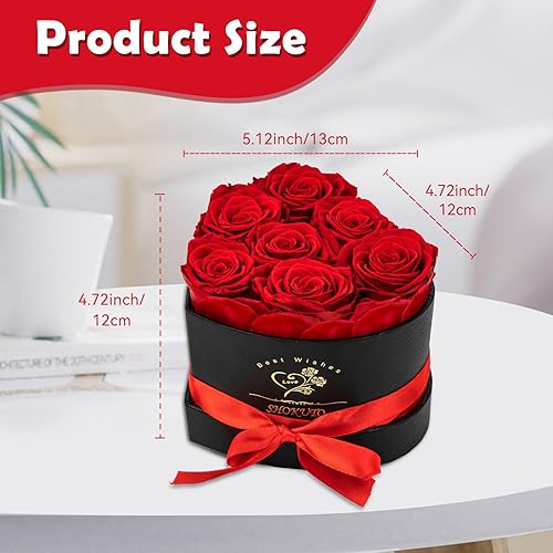Miniatura 10 de Rosas frescas preservadas para siempre en caja de corazón, regalo perfecto de cumpleaños de Navidad para mujeres y madres. Rosas 100% reales que
