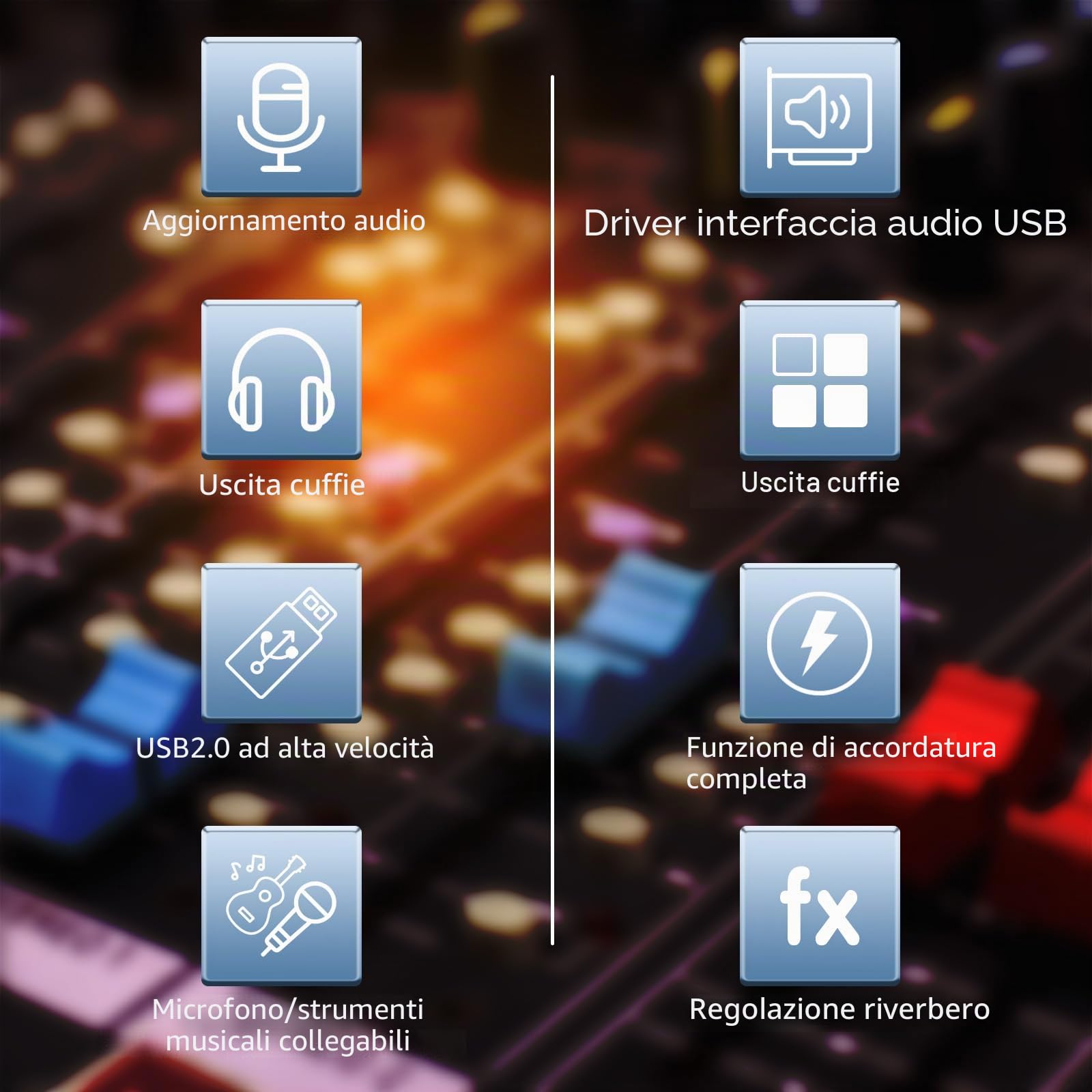 Scheda audio con interfaccia USB a 4 canali con alimentazione phantom da 48 V, 2 ingressi e 2 uscite, 24 bit 192 kHz per registrazione professionale, karaoke dal vivo, streaming, performance DJ e