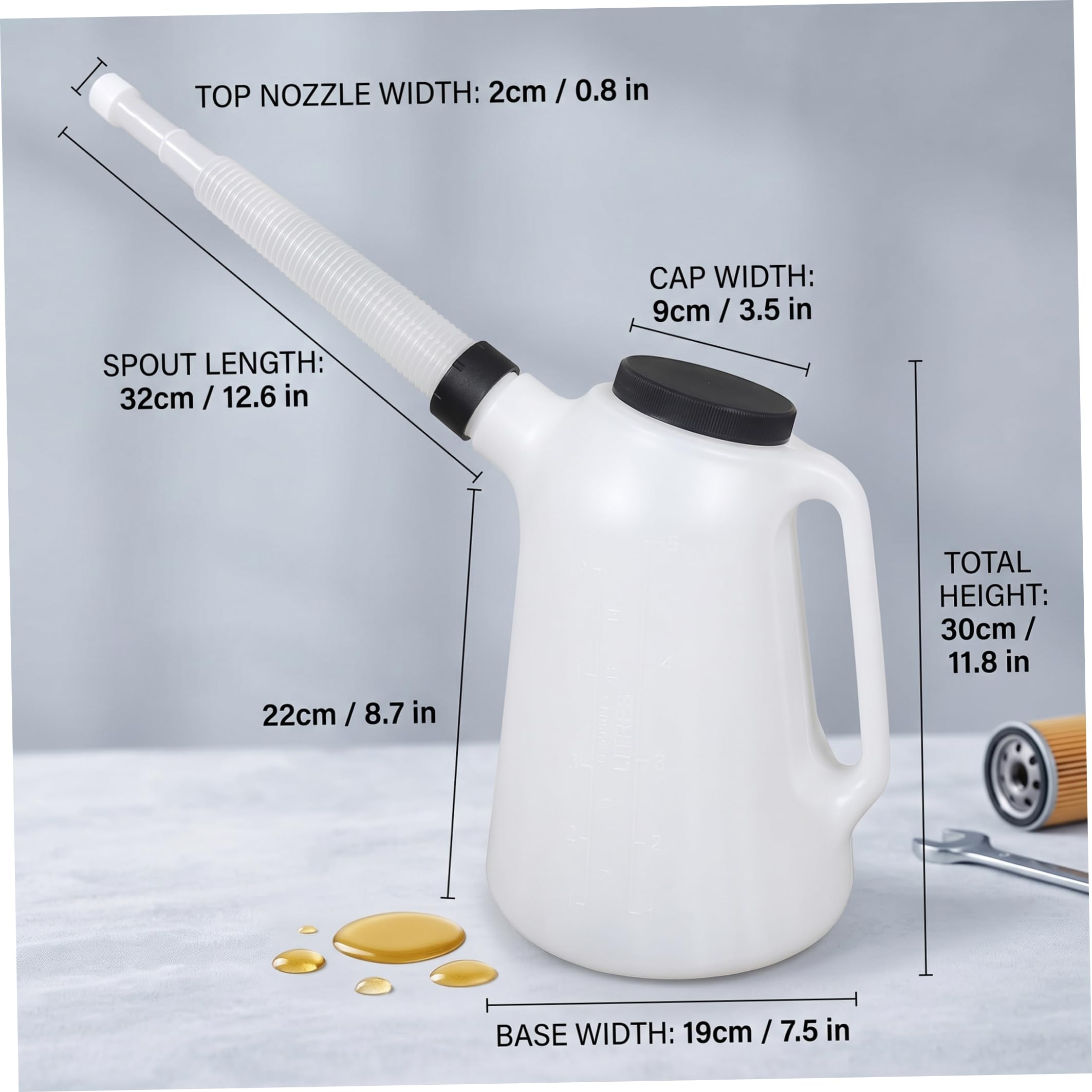 Dispensador de aceite automotriz con tapa y asa Dispensador de aceite con pico flexible