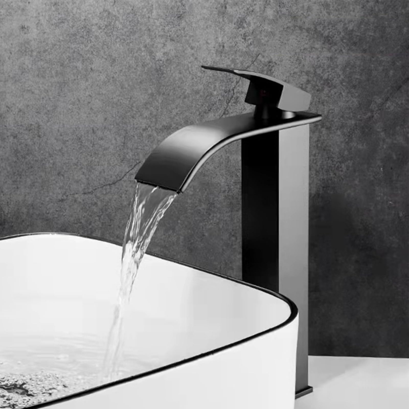 HCFYAUIS Bathroom Sink Mixer tap Waterfall Hot and Cold Single Handle Basin Taps Mixers Stainless Steel Tap,Black,high